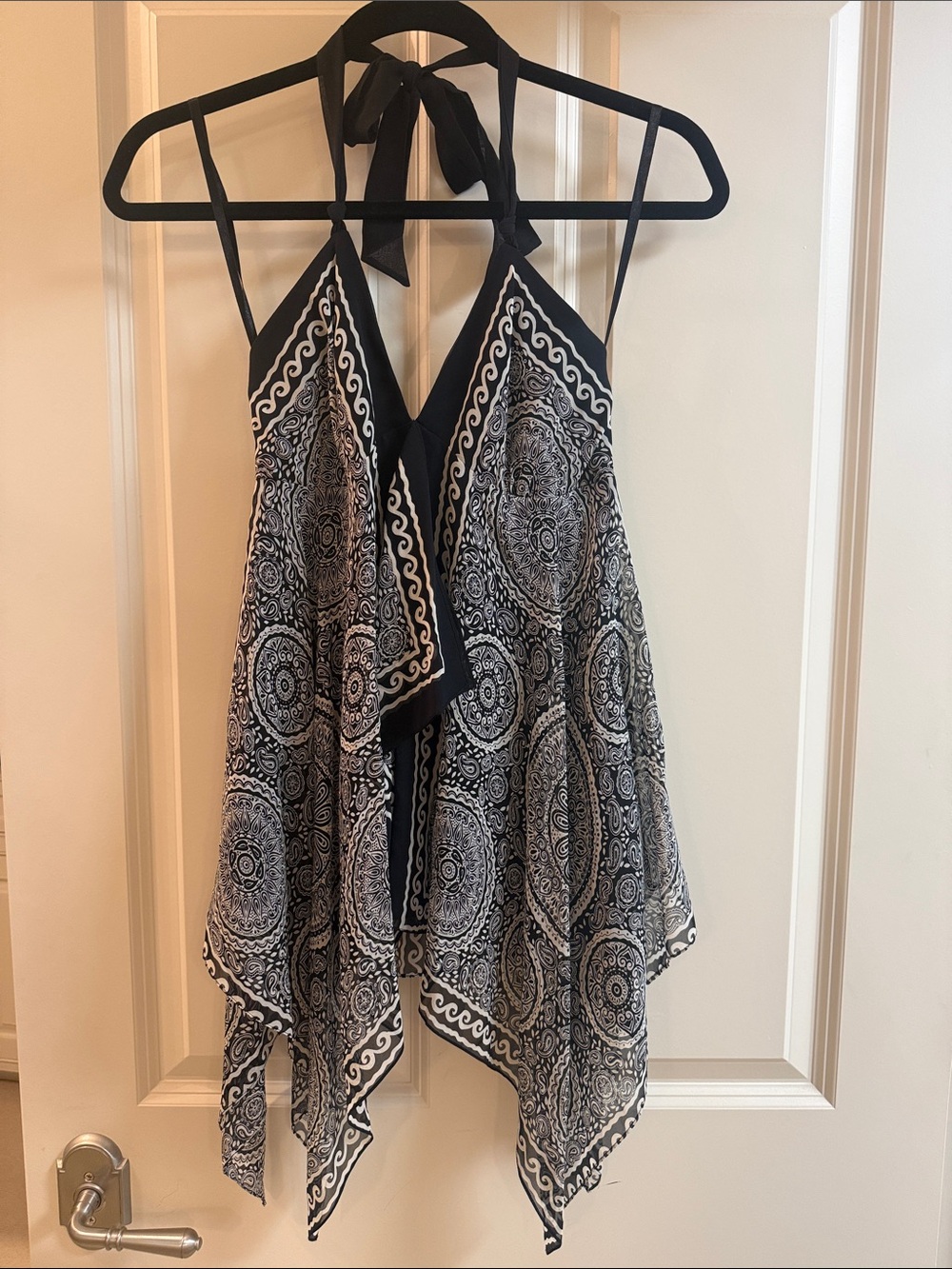 BCBGMaxAzria Black & White Halter Handkerchief Hem Camisole